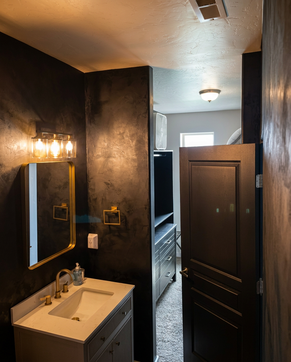 Luxury bathroom finished with hand-troweled Venetian plaster